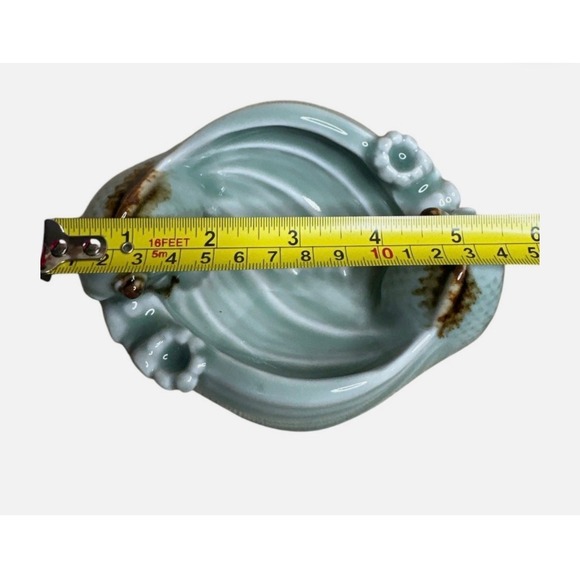 Chinese Craftsmen Art Deco Modern Sage Brown Trinket Dish Koi Carp Fishes - Picture 2 of 5